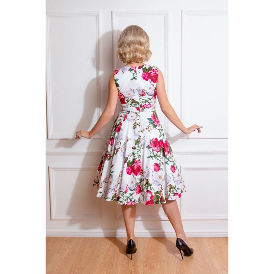 Pretty Kitty Fashion Vibrant Floral Print V Neck Rockabilly 50S Swing Dress | Rockabilly Dresses