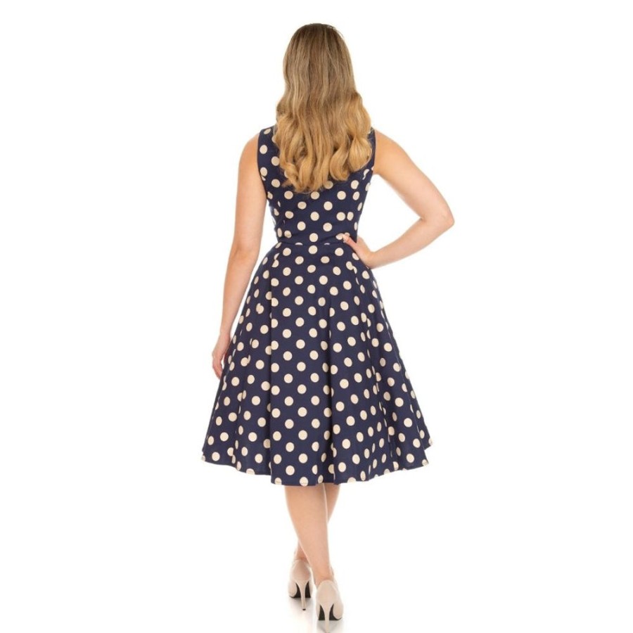 Pretty Kitty Fashion Blue Audrey Polka Dot Rockabilly 50S Swing Dress | Rockabilly Dresses