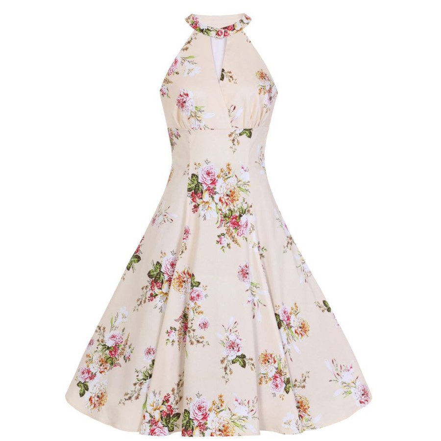 Pretty Kitty Fashion And Floral Print Halter Neck 50S Swing Dress | Rockabilly Dresses