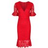 Pretty Kitty Fashion Lace Half Sleeve Fishtail Peplum Hem Bodycon Pencil Dress | Pencil Dresses