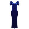 Pretty Kitty Fashion Cobalt V Neck Velour Maxi Dress W/ Fishtail Hem & Waterfall Sleev | Cocktail Dresses