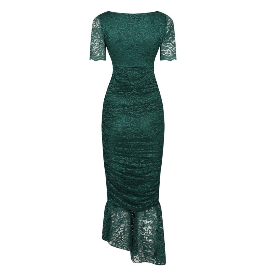 Pretty Kitty Fashion Emerald Ruched Lace Maxi Dress | Party Dresses