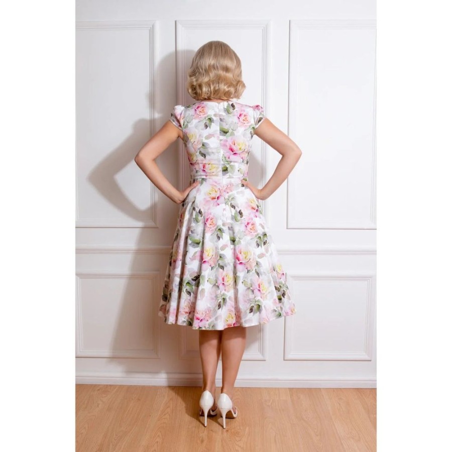 Pretty Kitty Fashion Floral Print Gathered Cap Sleeve 50S Swing Dress | Party Dresses