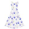 Hearts and Roses White & Purple Tulips Floral Print 50S Swing Dress | Rockabilly Dresses