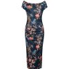 Pretty Kitty Fashion Teal Floral Print 40S Style Cap Sleeve Slinky Wiggle Dress | Floral Dresses