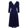 Pretty Kitty Fashion Navy Vintage A Line Crossover 3/4 Sleeve Tea Swing Dress | Tea Dresses