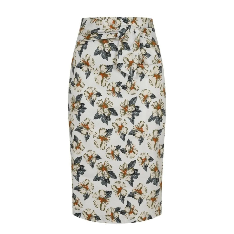 Banned Retro White Hawaiian Style Tie-Waist Pencil Skirt | Skirts