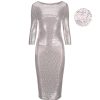 Pretty Kitty Fashion Pink & Silver Sequin 3/4 Sleeve Bodycon Pencil Wiggle Party Dress | Party Dresses