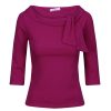 Pretty Kitty Fashion Vintage Purple 3/4 Sleeve Tie Neck Top | Tops