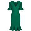 Pretty Kitty Fashion Emerald 1/2 Sleeve Fishtail Peplum Hem V Neck Bodycon Pencil Dre | Wiggle Dresses