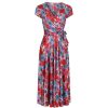 Pretty Kitty Fashion Red Blue Floral Print Cap Sleeve Crossover Top Swing Dress | Party Dresses