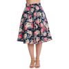 Pretty Kitty Fashion Navy Rose Print Rockabilly Swing Skirt | Skirts