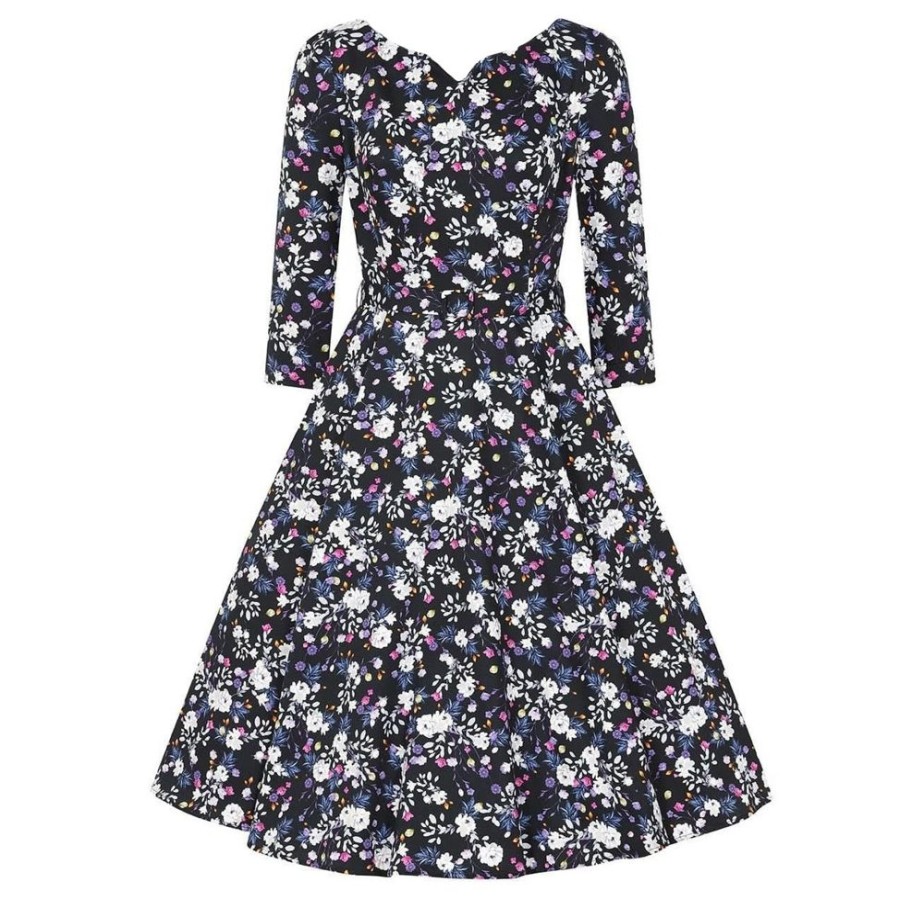 Pretty Kitty Fashion Multi Floral Print 3/4 Sleeve 50S Swing Dress | Cocktail Dresses