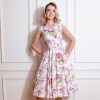 Pretty Kitty Fashion Floral Print Sleeveless Rockabilly 50S Swing Tea Dress | Rockabilly Dresses