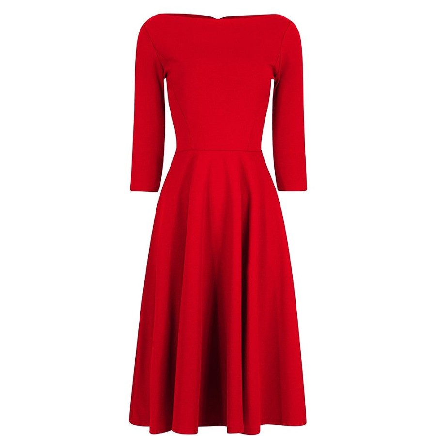 Pretty Kitty Fashion 3/4 Sleeve Boat Neck Audrey Hepburn Style 50S Swing Dress | Audrey Dresses