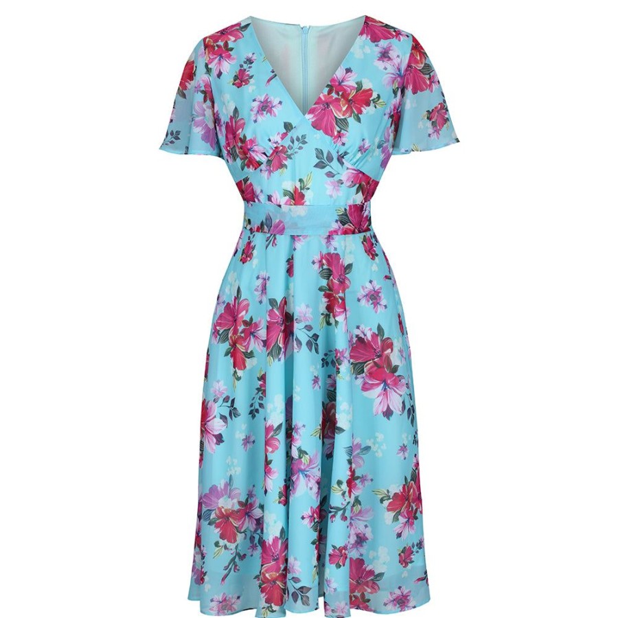 Hell Bunny Light Floral Split Sleeve Retro Swing Dress | Rockabilly Dresses