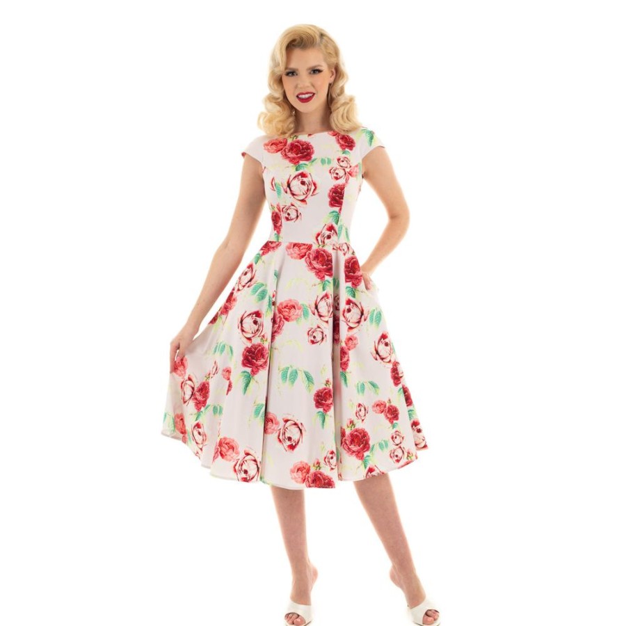 Pretty Kitty Fashion Off White Pink Vintage Floral 50S Summer Swing Dress | Floral Dresses