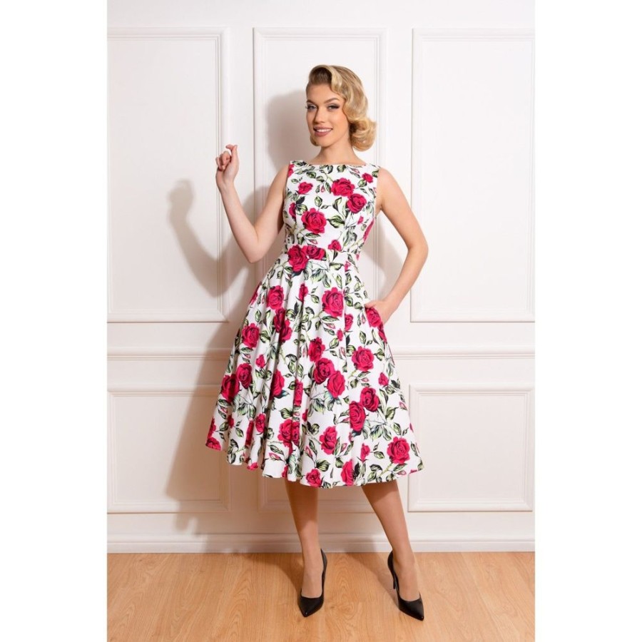 Pretty Kitty Fashion Rose Floral Audrey Rockabilly 50S Swing Dress | Rockabilly Dresses