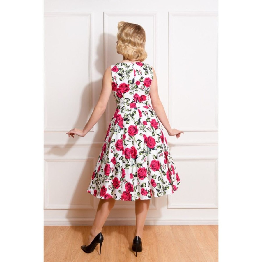 Pretty Kitty Fashion Rose Floral Audrey Rockabilly 50S Swing Dress | Rockabilly Dresses