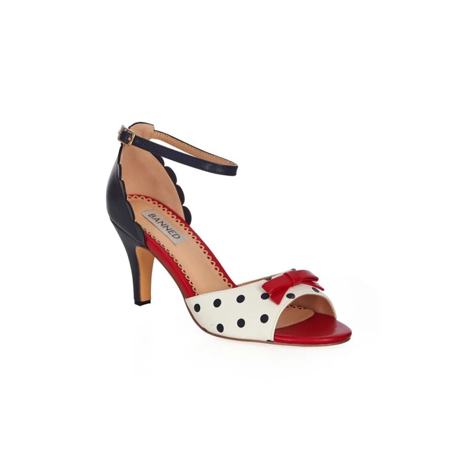 Dancing Days by Banned With Black Polka Dots Open Toe Sandals With Red Bow Detail | Shoes