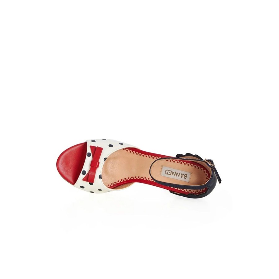 Dancing Days by Banned With Black Polka Dots Open Toe Sandals With Red Bow Detail | Shoes