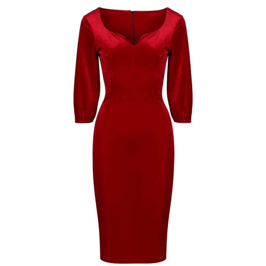 Pretty Kitty Fashion Velour Diamond Neckline 3/4 Sleeve Vintage Wiggle Dress | Party Dresses