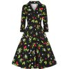 Pretty Kitty Fashion Red Cherry Print Collared V Neck Rockabilly 50S Swing Dress W/ | Rockabilly Dresses