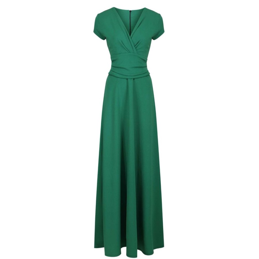 Pretty Kitty Fashion Emerald V Neck Cap Sleeve Maxi Dress | Party Dresses