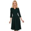 Pretty Kitty Fashion Emerald Vintage Belted 3/4 Sleeve Swing Dress | Rockabilly Dresses