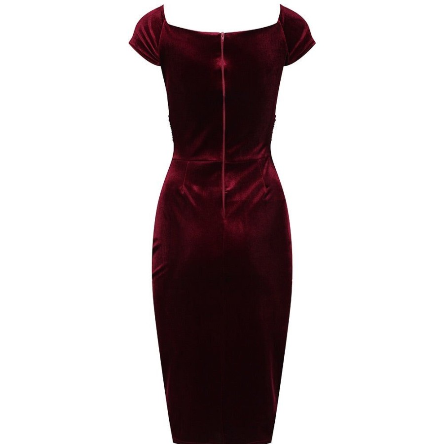 Pretty Kitty Fashion Claret Red Velour Crossover Wiggle Dress | Wiggle Dresses