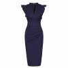 Pretty Kitty Fashion Navy Ruffle Shoulder Bodycon Pencil Dress | Pencil Dresses