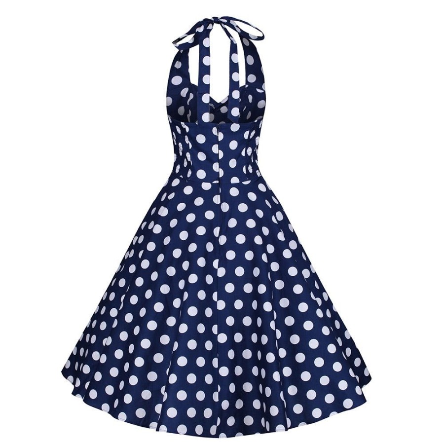 Pretty Kitty Fashion Navy Blue And White Vintage 1950S Polka Dot Swing Dress | Polka Dot Dresses