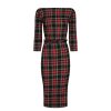 Pretty Kitty Fashion And Black Tartan 1/2 Sleeve Belted Bodycon Pencil Dress | Wiggle Dresses