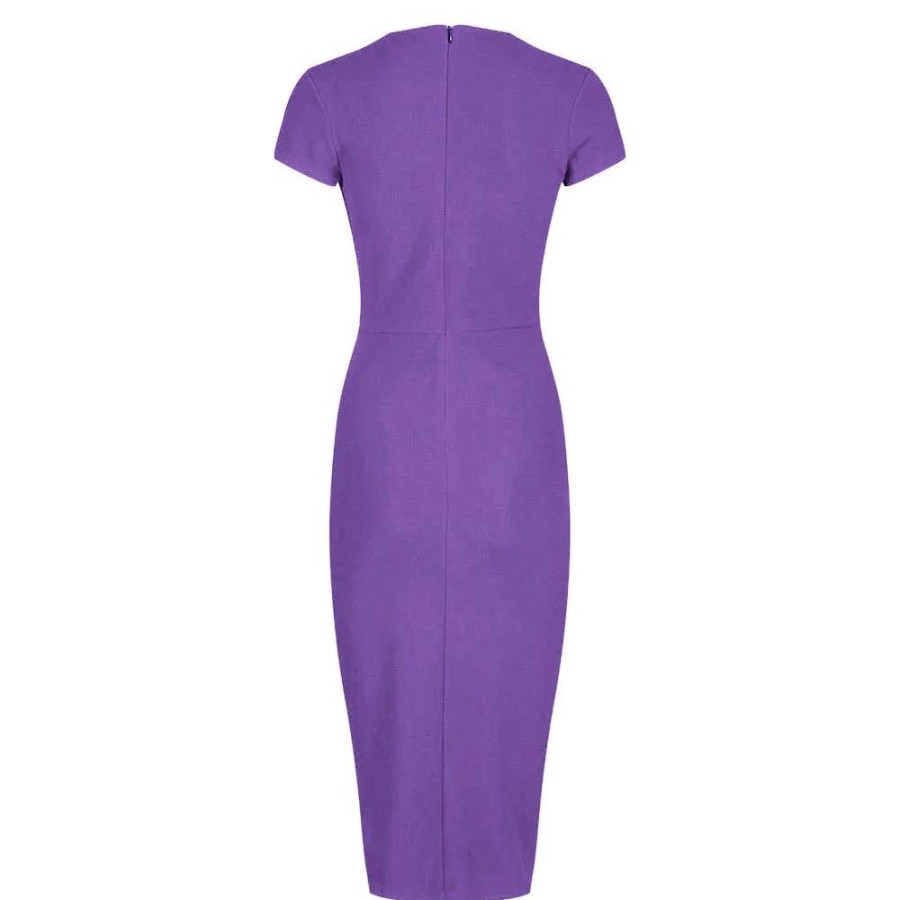 Pretty Kitty Fashion Deep V Neck Cap Sleeve Ruched Waist Bodycon Wiggle Dress | Pencil Dresses