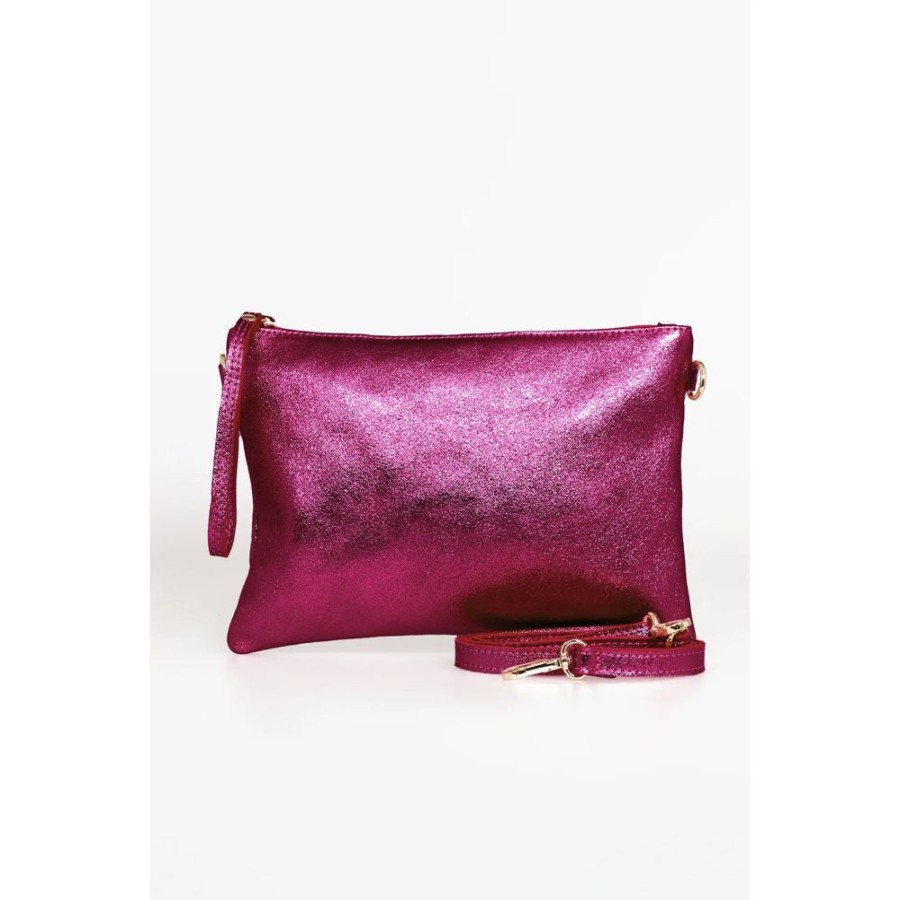 MSH Metallic Magenta Large Leather Wristlet Clutch Bag | Bags & Purses