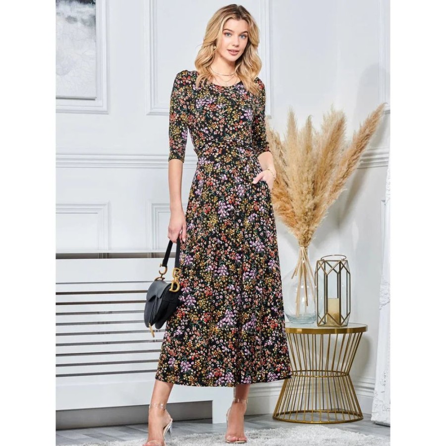 Jolie Moi Jolie Moi Vintage 1/2 Sleeve Ditsy Print Jersey Dress | Maxi Dresses