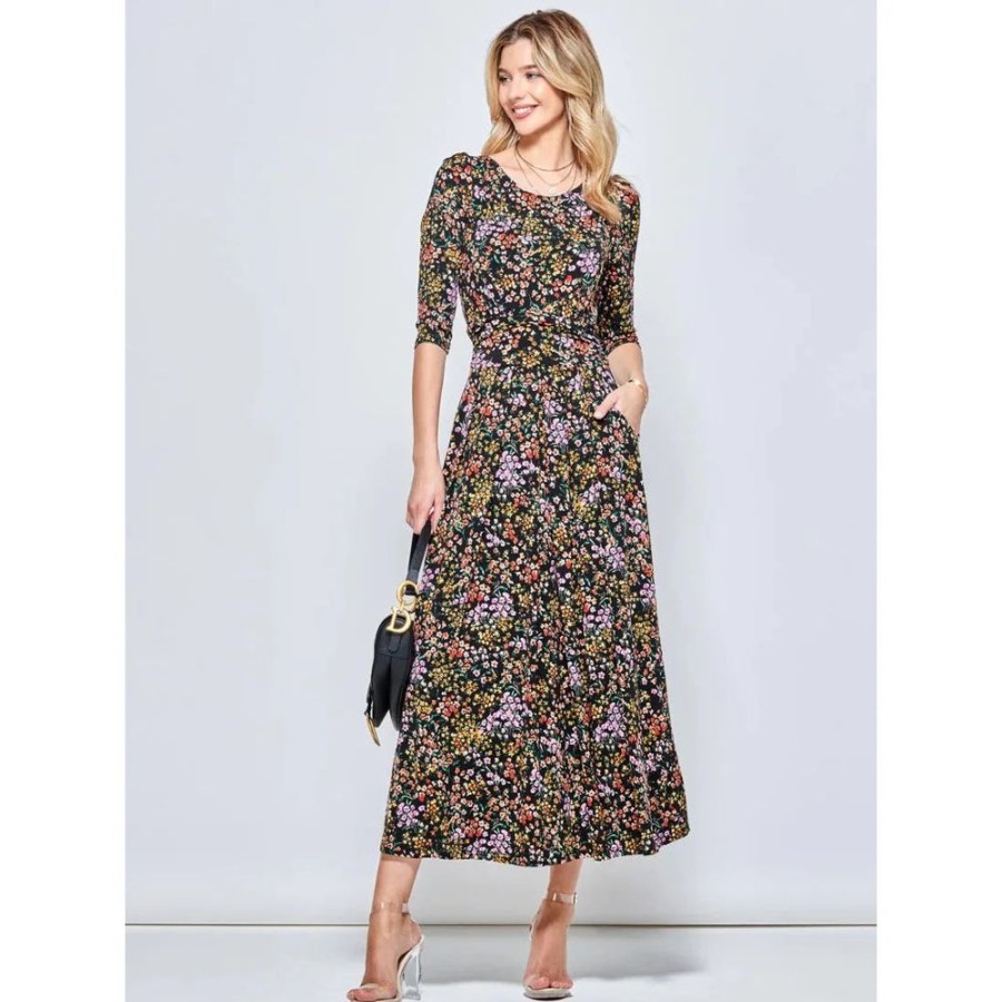 Jolie Moi Jolie Moi Vintage 1/2 Sleeve Ditsy Print Jersey Dress | Maxi Dresses