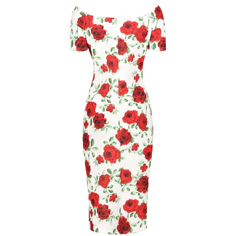 Pretty Kitty Fashion And Red Rose Floral Capped Sleeve Bodycon Wiggle Dress | Floral Dresses