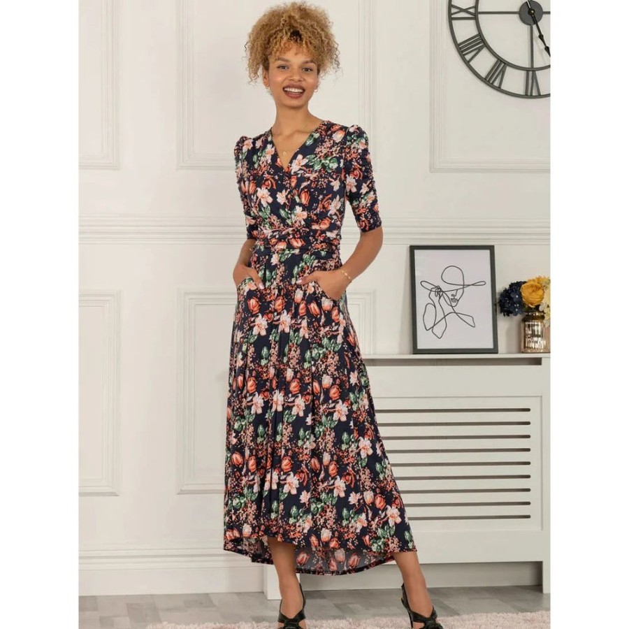 Jolie Moi Jolie Moi Vintage Ruched Sleeve Jersey Floral Print Dress | Maxi Dresses