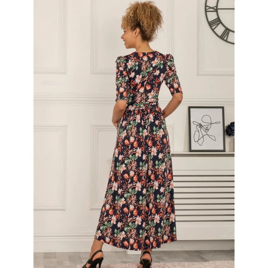 Jolie Moi Jolie Moi Vintage Ruched Sleeve Jersey Floral Print Dress | Maxi Dresses