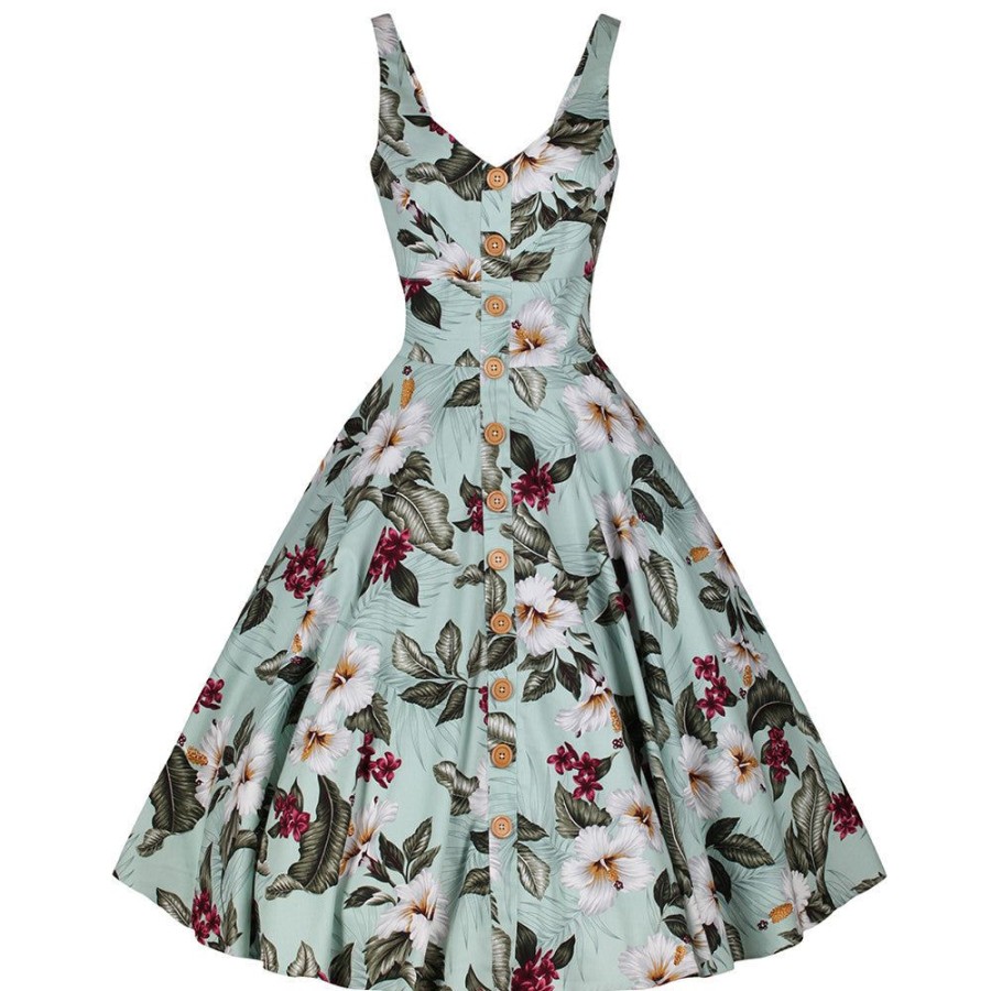 Hell Bunny Mint Retro Vintage Floral Print Summer 50S Swing Dress | Floral Dresses