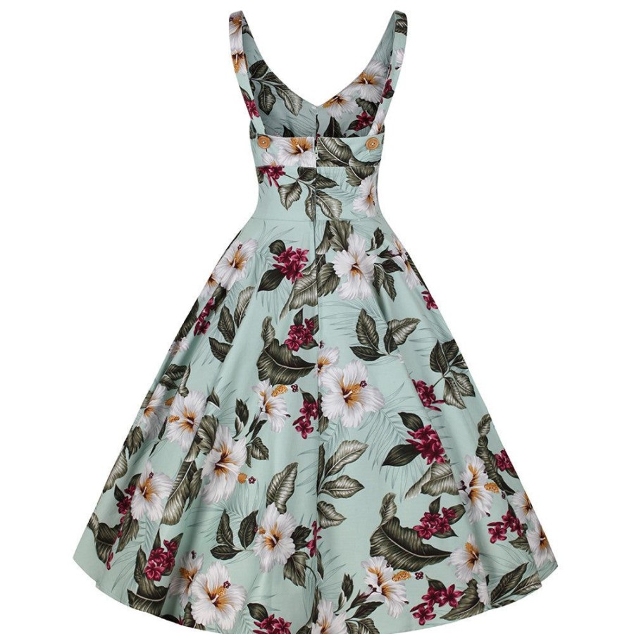 Hell Bunny Mint Retro Vintage Floral Print Summer 50S Swing Dress | Floral Dresses