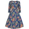 Pretty Kitty Fashion Floral Print 50 Swing Tea Dress W/ Sweetheart Neckline & Pockets | Rockabilly Dresses