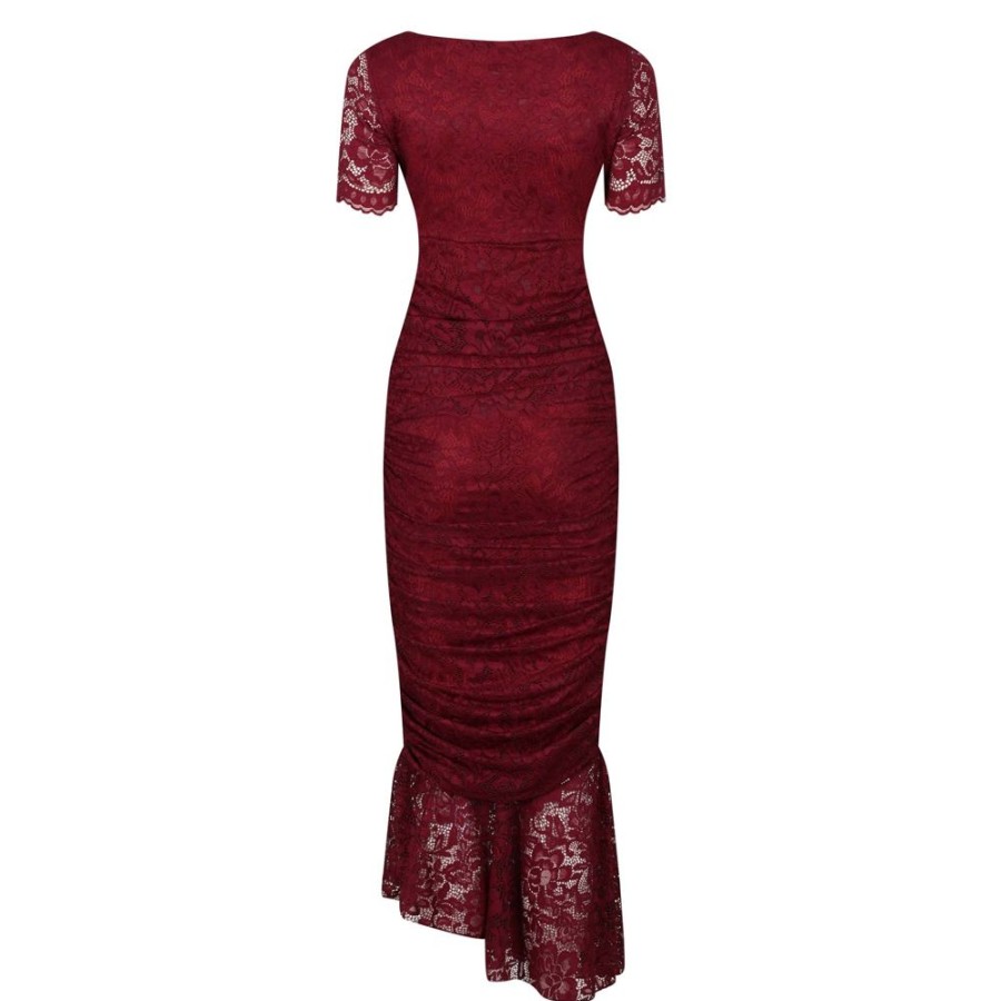 Pretty Kitty Fashion Burgundy Ruched Lace Maxi Dress | Lace Dresses