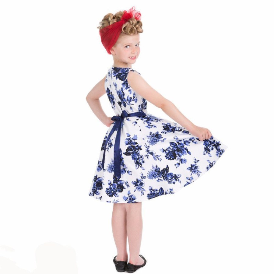 Hearts and Roses Little Kitty Girl'S White And Blue Floral Party Dress | Girls