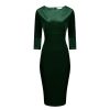 Pretty Kitty Fashion Velour Boatneck 3/4 Sleeve Bodycon Gathered Waist Wiggle Dress | Pencil Dresses