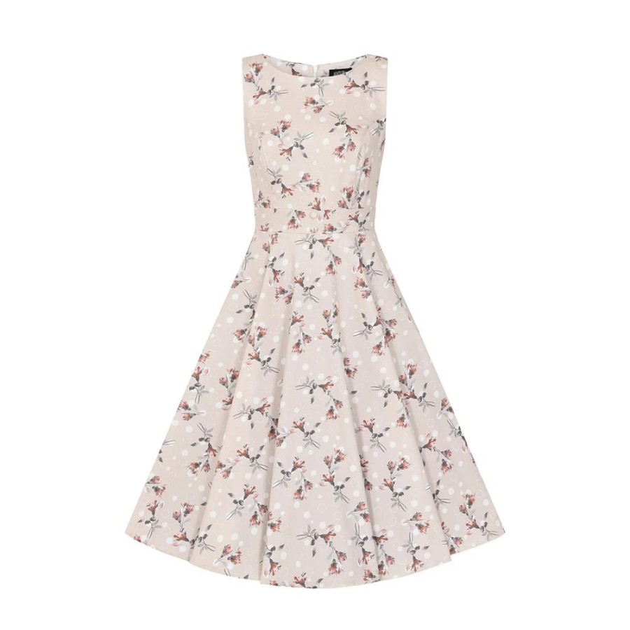 Hearts and Roses Pale Salmon Polka Dot And Floral Sleeveless Swing Tea Dress | Tea Dresses