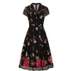 Pretty Kitty Fashion Floral And Butterfly Print Chiffon Overlay Retro 40S Tea Dress | Rockabilly Dresses