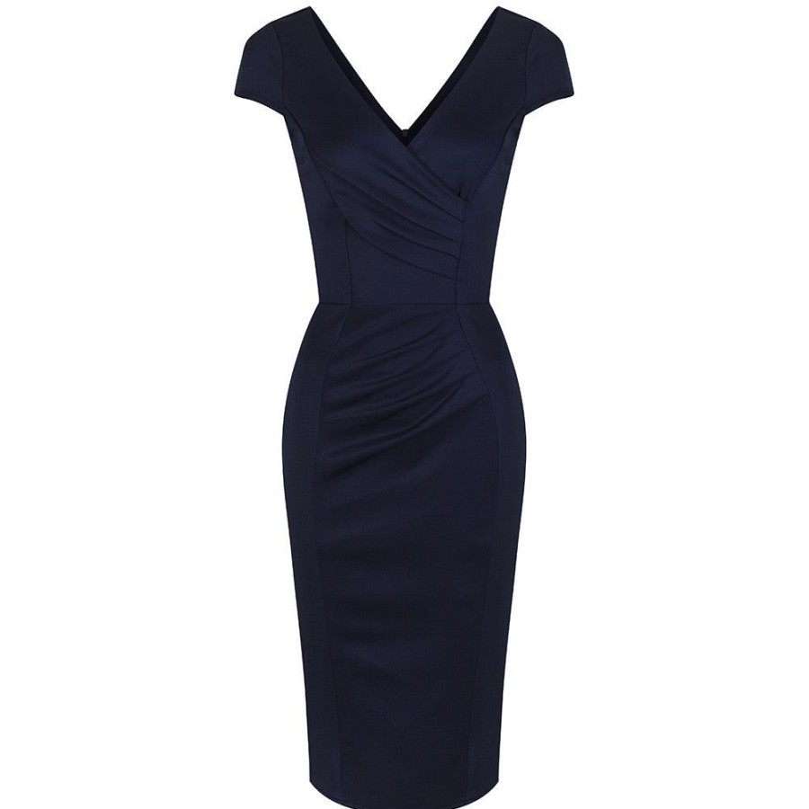 Pretty Kitty Fashion Navy Capped Sleeve Bodycon Wiggle Dress | Wiggle Dresses