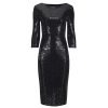 Pretty Kitty Fashion And Silver Sequin 3/4 Sleeve Bodycon Pencil Wiggle Party Dress | Party Dresses